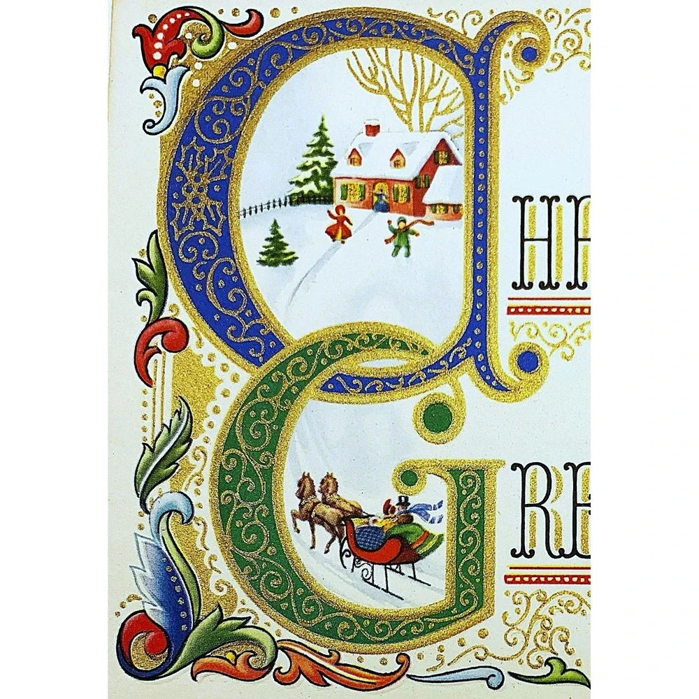 Vintage Season's Greetings Christmas Holiday Card Lot of 4-Unused-USA 1940s-50s